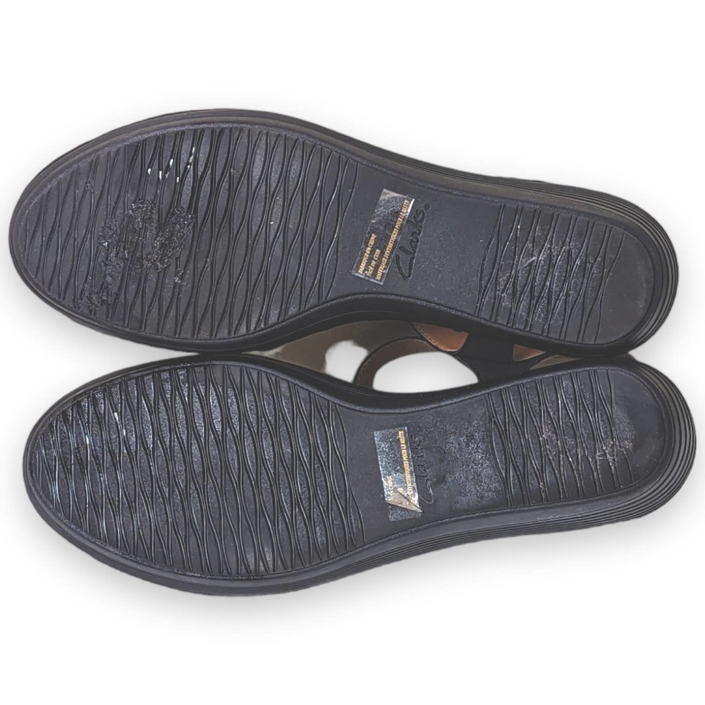 Clarks Collection Cushion Leather Perforated Wedge Sandals Women's Sz 11 Black - Picture 7 of 8